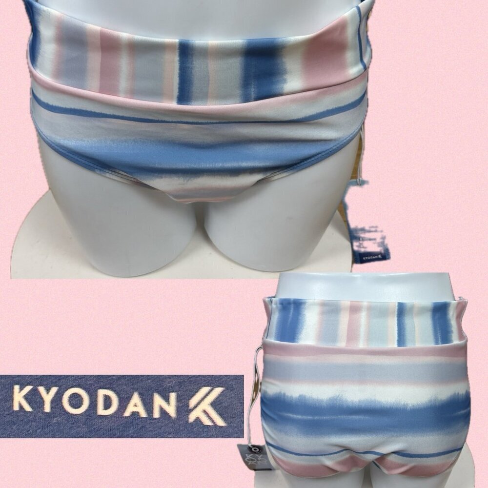 Kyodan L Striped Watercolor Print UPF 40 High Waisted Hipster Swim Bottoms